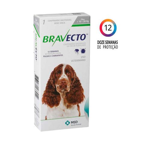 Imagem de Antipulgas e Carrapatos Bravecto MSD para Cães de 10 a 20 kg - 1 Unidade