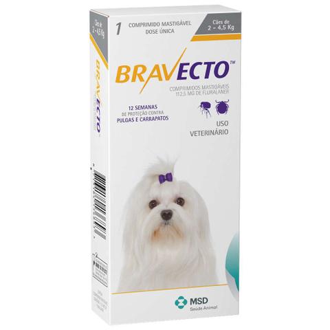 Imagem de Antipulgas e Carrapatos 112,5 Mg Para Caes De 2 A 4,5 Kg - Msd Bravecto