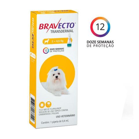 Imagem de Antipulgas e Carrapatos Bravecto Transdermal Cães de 2 a 4,5 Kg - 112,5mg