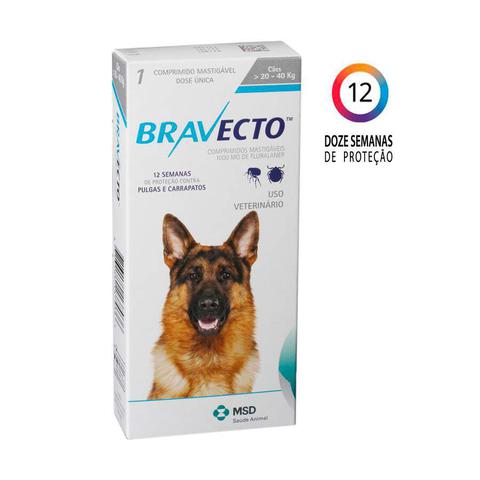 Imagem de Antipulgas e Carrapatos Bravecto para Cães de 20Kg a 40Kg - 1 Unidade