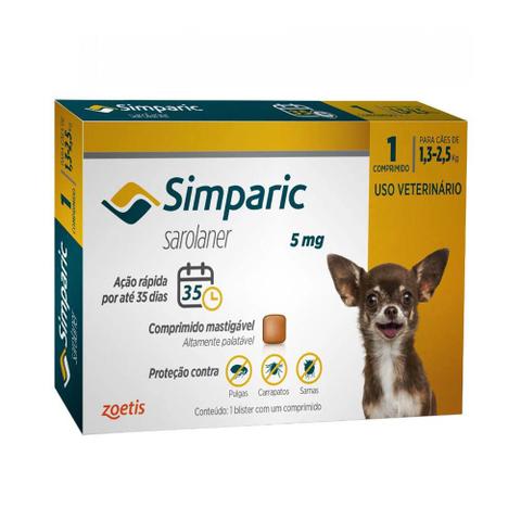 Imagem de Simparic Antipulgas E Carrapatos Caes 1,3 A 2,5kg C/ 3 Comprimidos