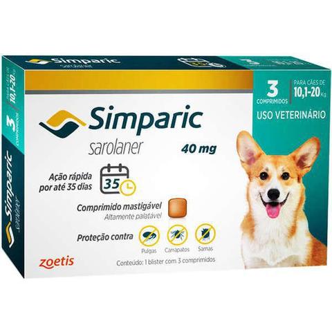 Imagem de Simparic Antipulgas e Carrapatos 40mg para Cães de 10,1 a 20 Kg - 3 Comprimidos