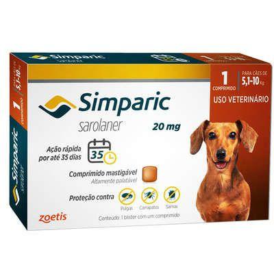 Imagem de Simparic 20 mg antipulgas e carrapatos para cães 5,1 a 10 kg 1 comprimido