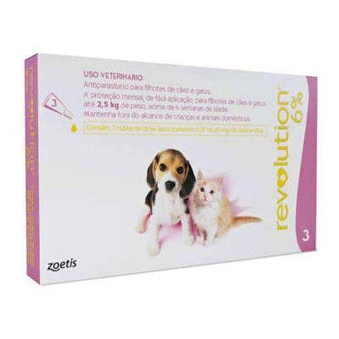 Imagem de Antipulgas e Carrapatos Zoetis Revolution 6% para Cães e Gatos até 2,5 kg 3 Ampolas de 0,25 Ml