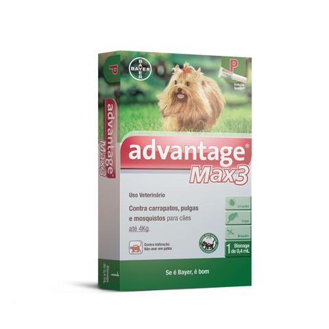 Imagem de Antipulgas e Carrapatos Advantage Max3 0,4mL Cães até 4Kg 01 Bisnaga